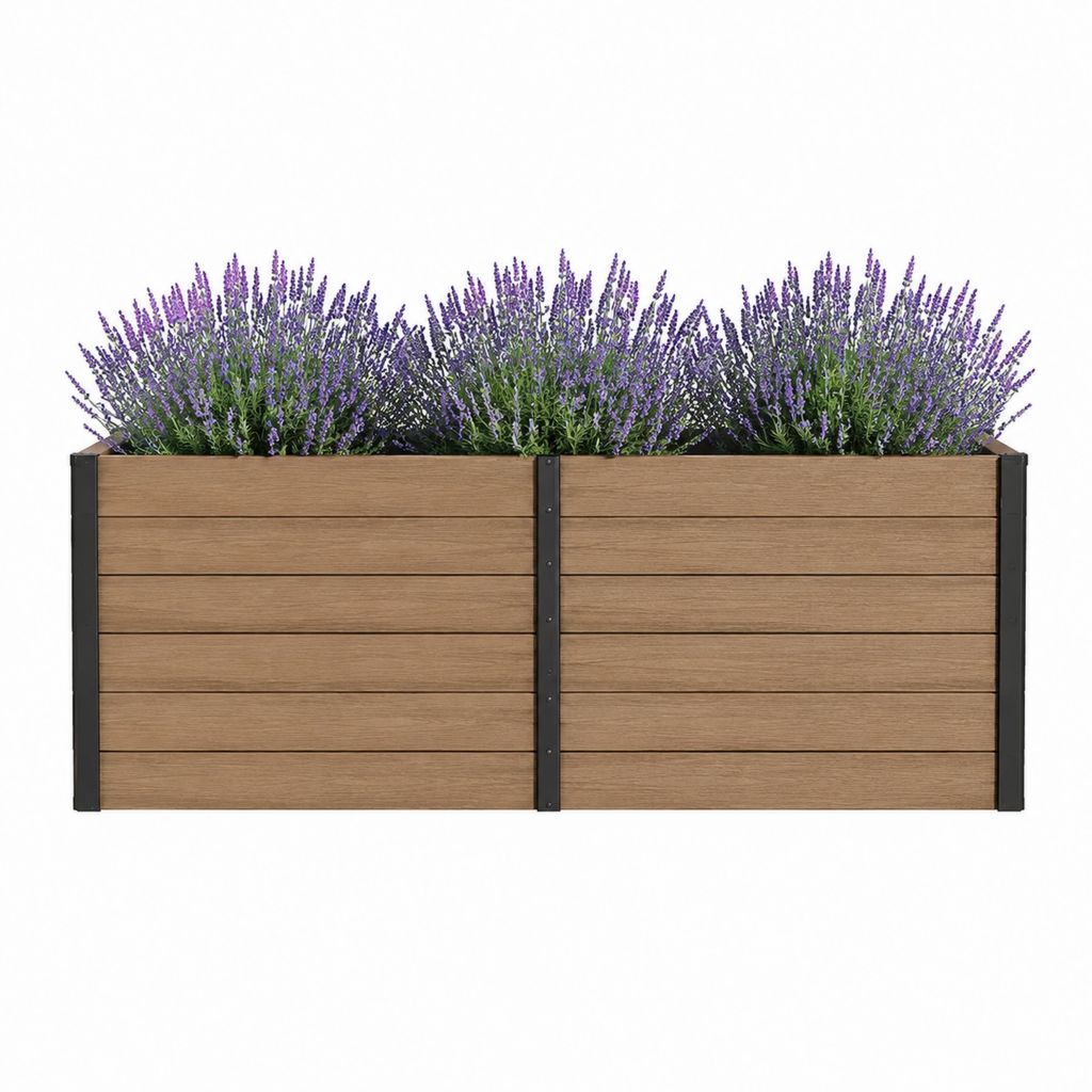 Hochbeet Pflanzkasten Braun Schwarz aus WPC und pulverbeschichtetem Stahl rechteckig 200 x 50 x 60 cm