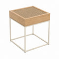 Beistelltisch Couchtisch Naturweiß mit Eichenfurnier Rattan und Stahlgestell quadratisch 45 x 45 x 55 cm