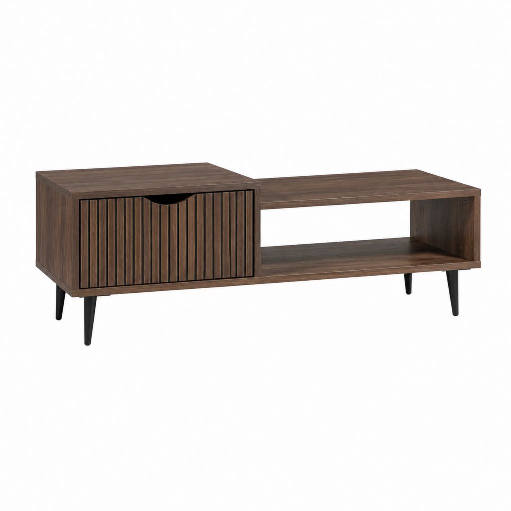 Couchtisch Nussbraun MDF rechteckig mit Schiebetür und Ablagefach 140 x 40 x 50 cm