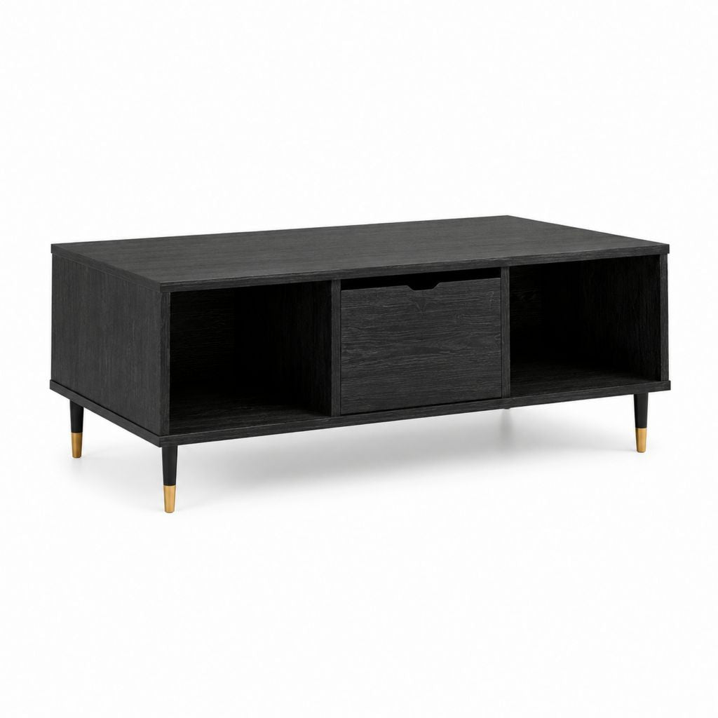 Couchtisch Schwarz aus MDF rechteckig mit Schublade und offenen Fächern 100 x 50 x 45 cm