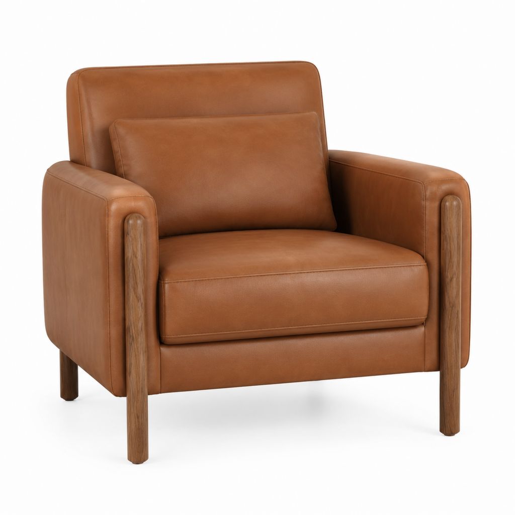 Sessel Cognac PU-Kunstleder mit Massivholzgestell rechteckig 82 x 87 x 88 cm