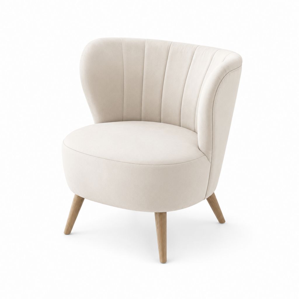 Polstersessel Creme Samt Polyester Rund mit Massivholzbeinen 76 x 74 x 84 cm