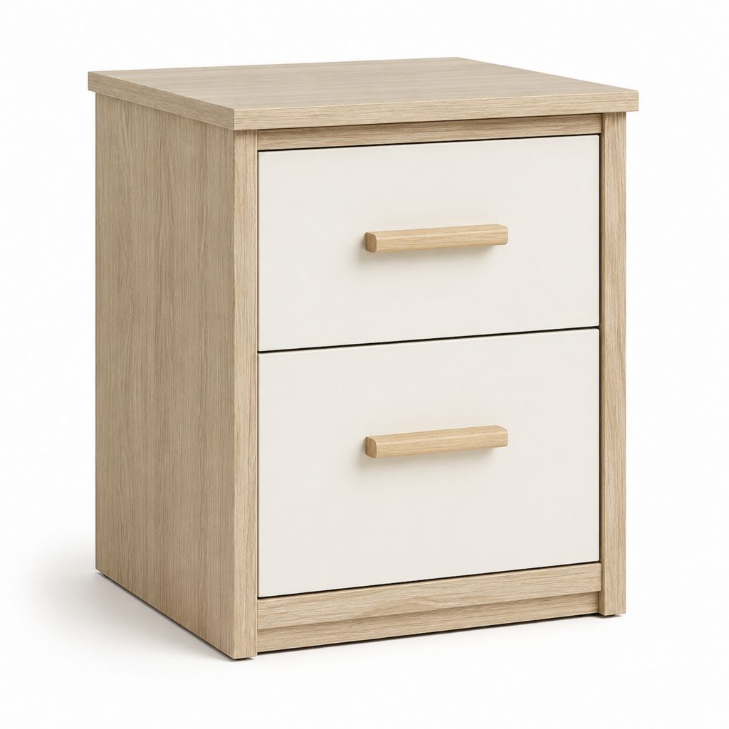 Nachttisch mit 2 Schubladen Weiß Eicheoptik Spanplatte Rechteckig 40 x 55 x 35 cm