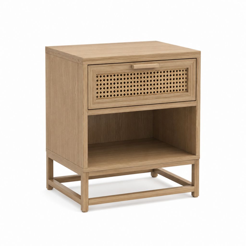 Nachttisch Eichefarben mit Rattangeflecht und Schublade 45 x 40 x 60 cm