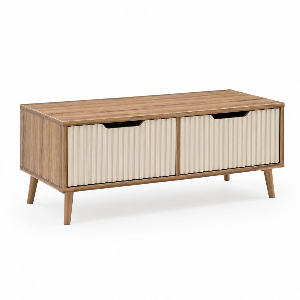 Couchtisch mit 2 Schubladen Walnussfarben Creme MDF rechteckig 100 x 50 x 45 cm
