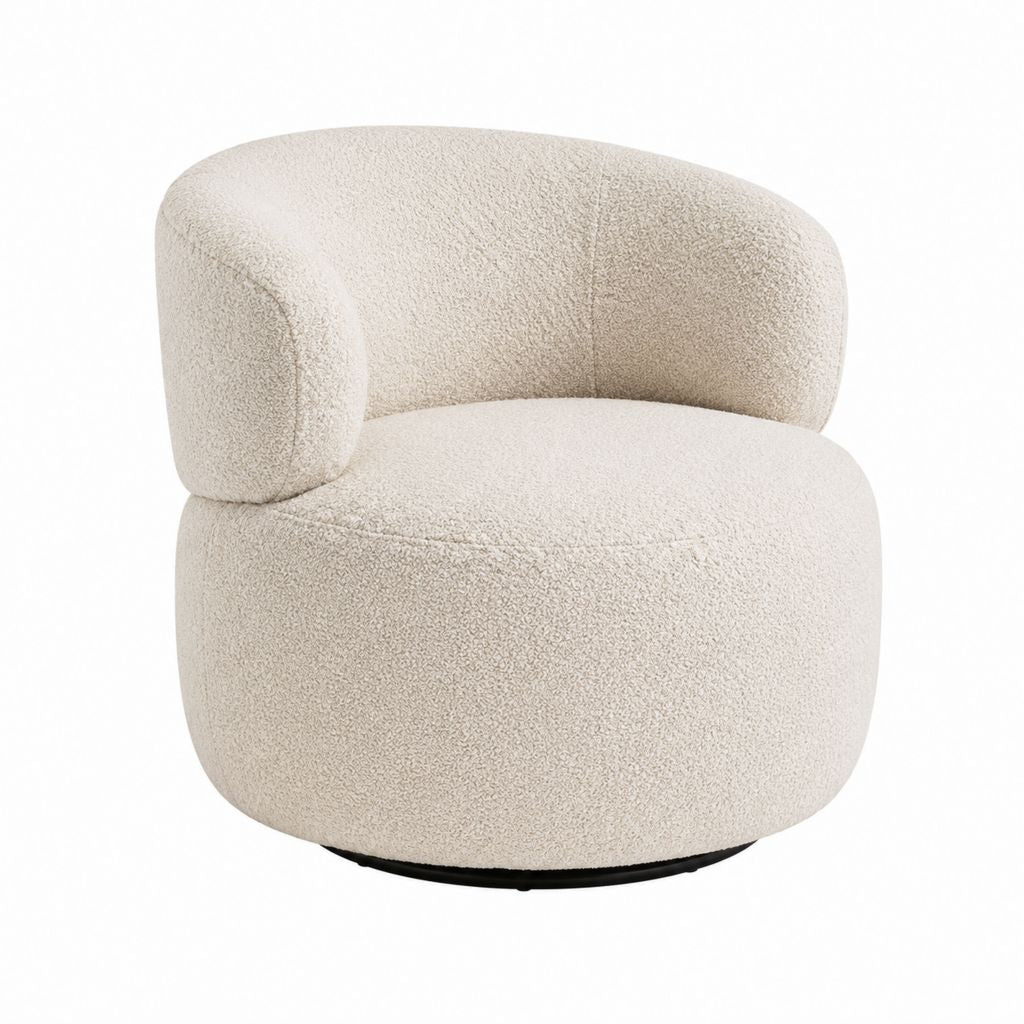 Drehsessel Creme Bouclé aus 100 % Polyester rund 80 x 78 x 76 cm