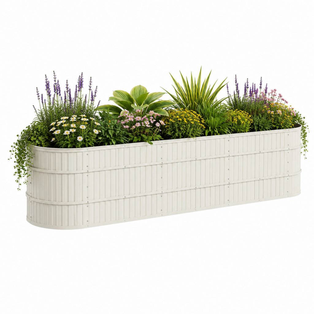 Hochbeet Pflanzkübel Weiß aus verzinktem Stahl oval 240 x 60 x 60 cm