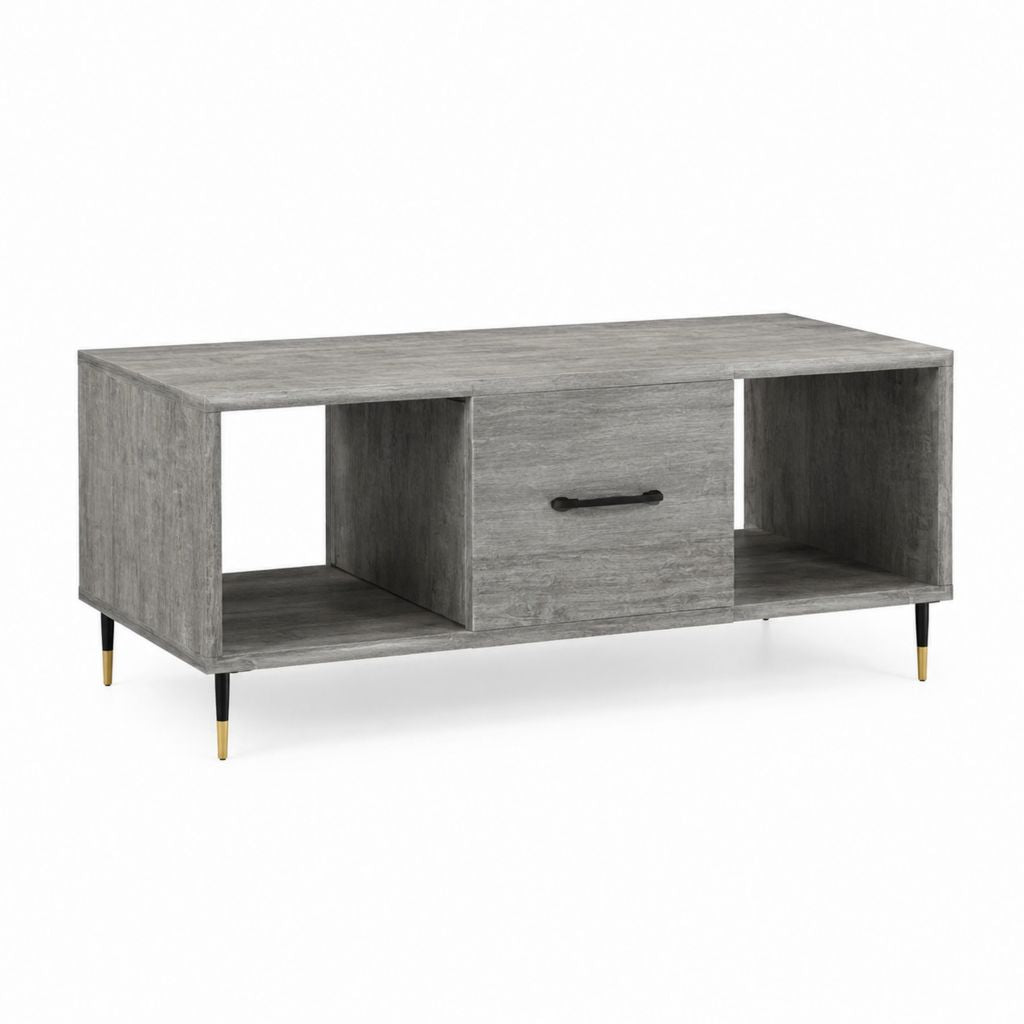 Couchtisch mit Schublade und offenen Fächern Grau Spanplatte rechteckig 100 x 50 x 45 cm
